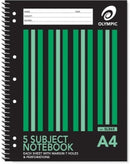 NOTEBOOK OLYMPIC A4 5 SUBJECT 8MM RULED SPIRAL 7 HOLES 240PG