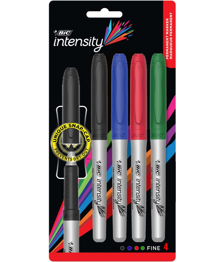 Permanent Marker Bic Intensity 1.1mm Fine Tip Office Assortedpg Pk4